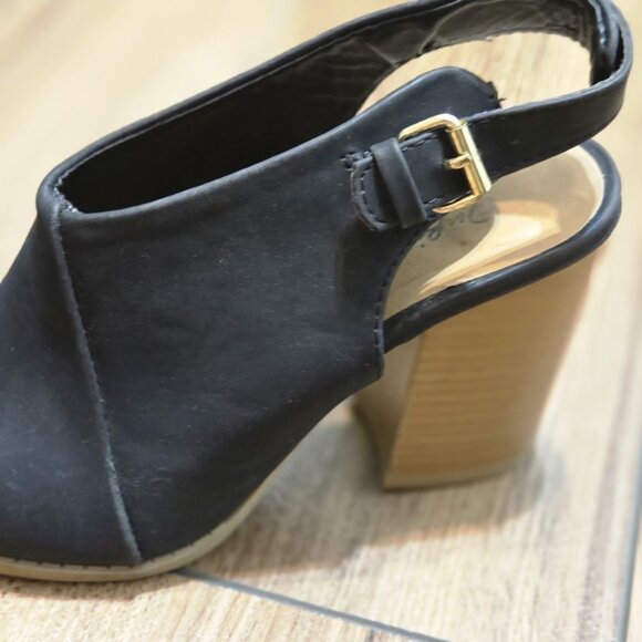 637. Qupid Black Open Toe Wedge Heeled Sandal Shoe Size 6 - Picture 4 of 8